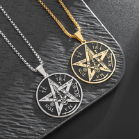 Collier Pentagramme de Sorcellerie en Acier Inoxydable pour Homme, Pendentif, Amulette, Bijoux, Hébreu, Jupostal, Te147 ramDonon 1
